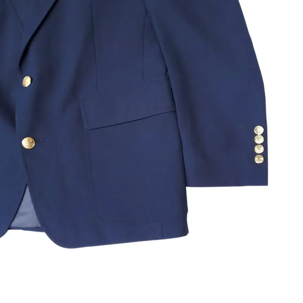 Vintage Palm Beach Blue Wool Poly Gold Button Blazer Jacket Sport Coat 40R